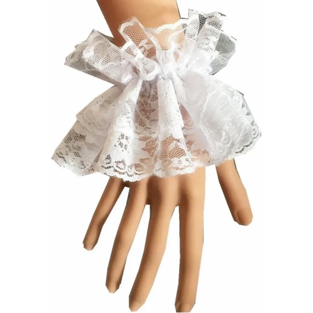 Women's Hand Sleeve Elastic Bracelet White Lace Gloves Halloween Wedding Party